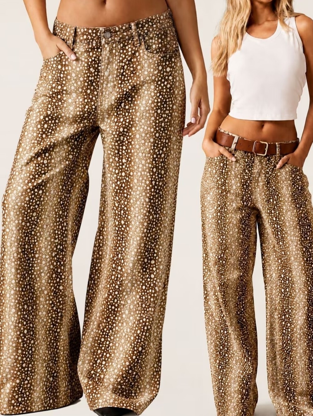 Women'S Denim Jeans, High-Waist Pants with Deer Spot Animal Print for Western Vi